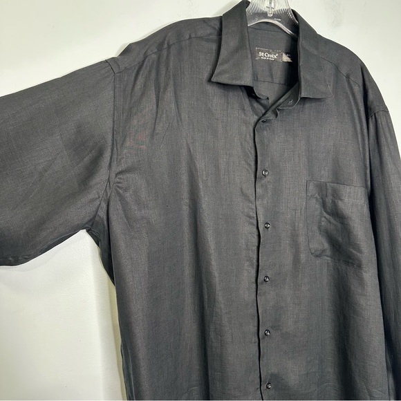 St. Croix Made In Italy Black 100% Linen Buttoned Down Long Sleeve Shirt XXL - Picture 4 of 9